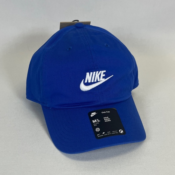 Nike Club Cap Hat Blue M/L Adjustable 75% Organic Cotton Swoosh Logo Unisex - Picture 1 of 7
